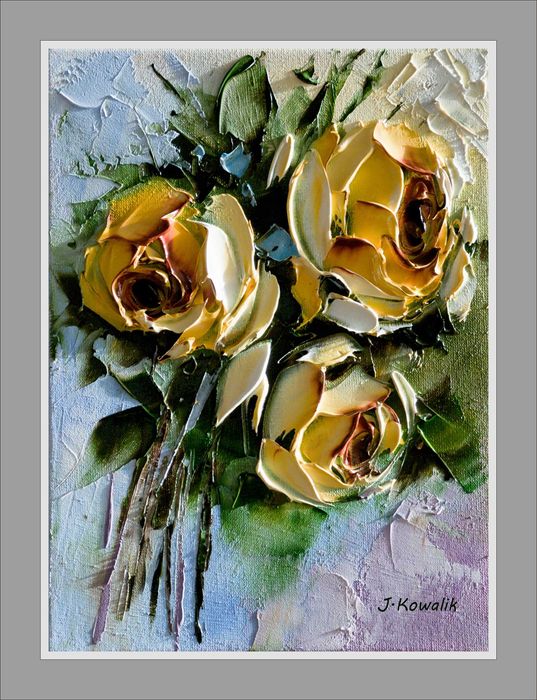 Kowalik - Róże - 18x24cm Obraz olejny kwiaty Bukiet