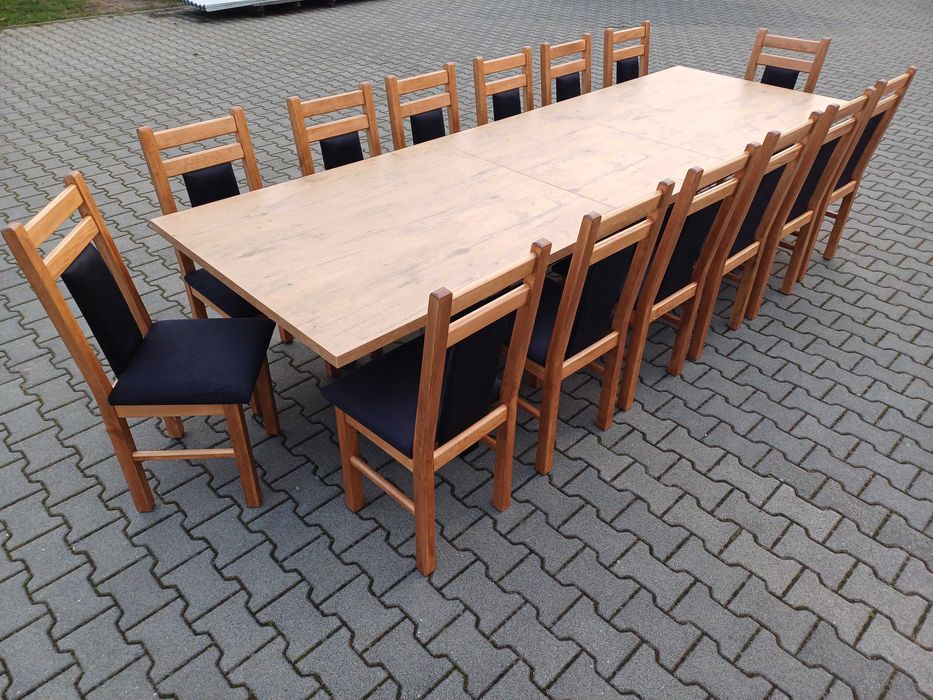 stół 244/314x103 + 14 krzeseł craft zloty k003 solidne krzesła mocne