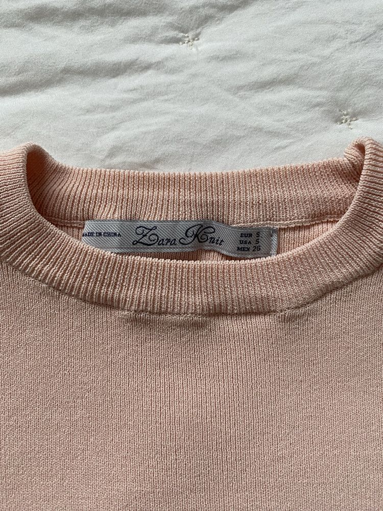 Zara Knit S jasnoróżowy sweterek/dzianinowa bluzeczka