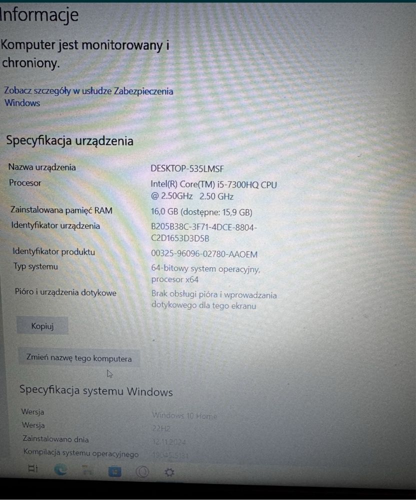 Laptop Dell Inspiron i5-7300HQ / GTX 1050 / 16GB RAM / SSD+HDD