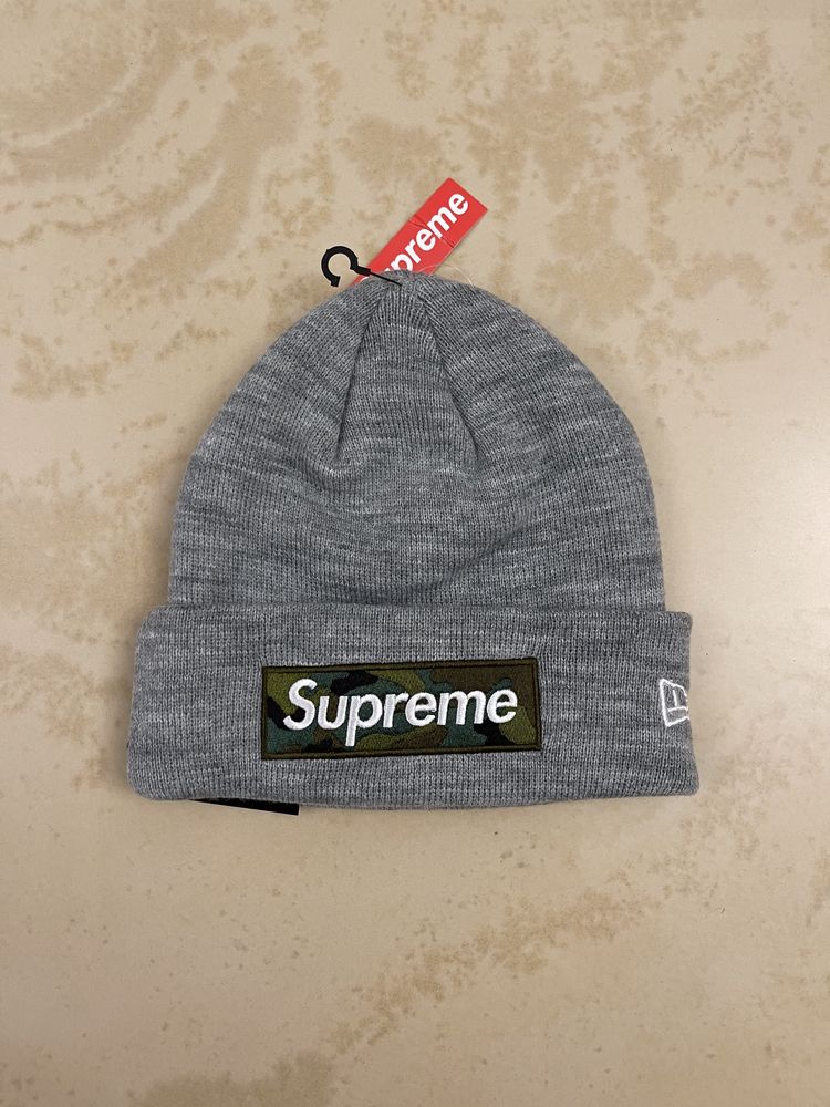 Новая шапка Supreme Box Logo Beanie Heather Grey Оригинал