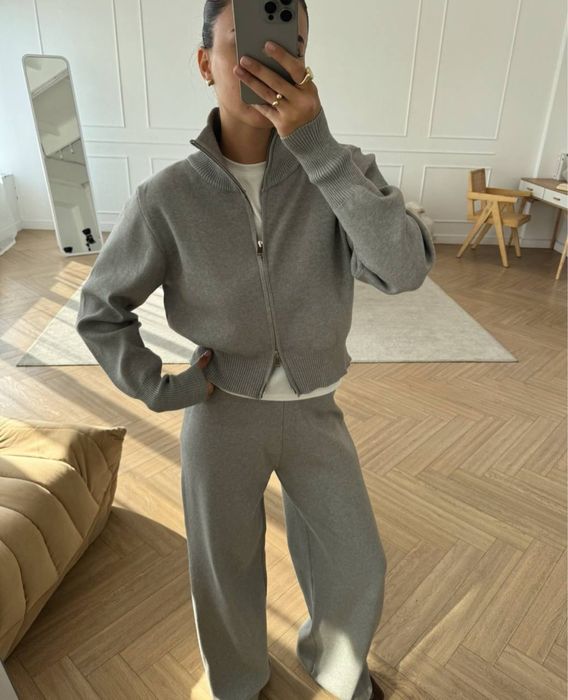 Трикотажный теплый костюм женский штаны топ кофта зипка zara el milas