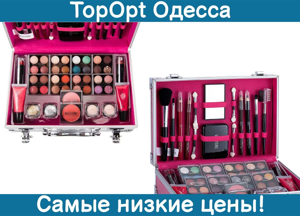 Набір косметики в чемодан для макіяжу, набір візажиста палетка тіней