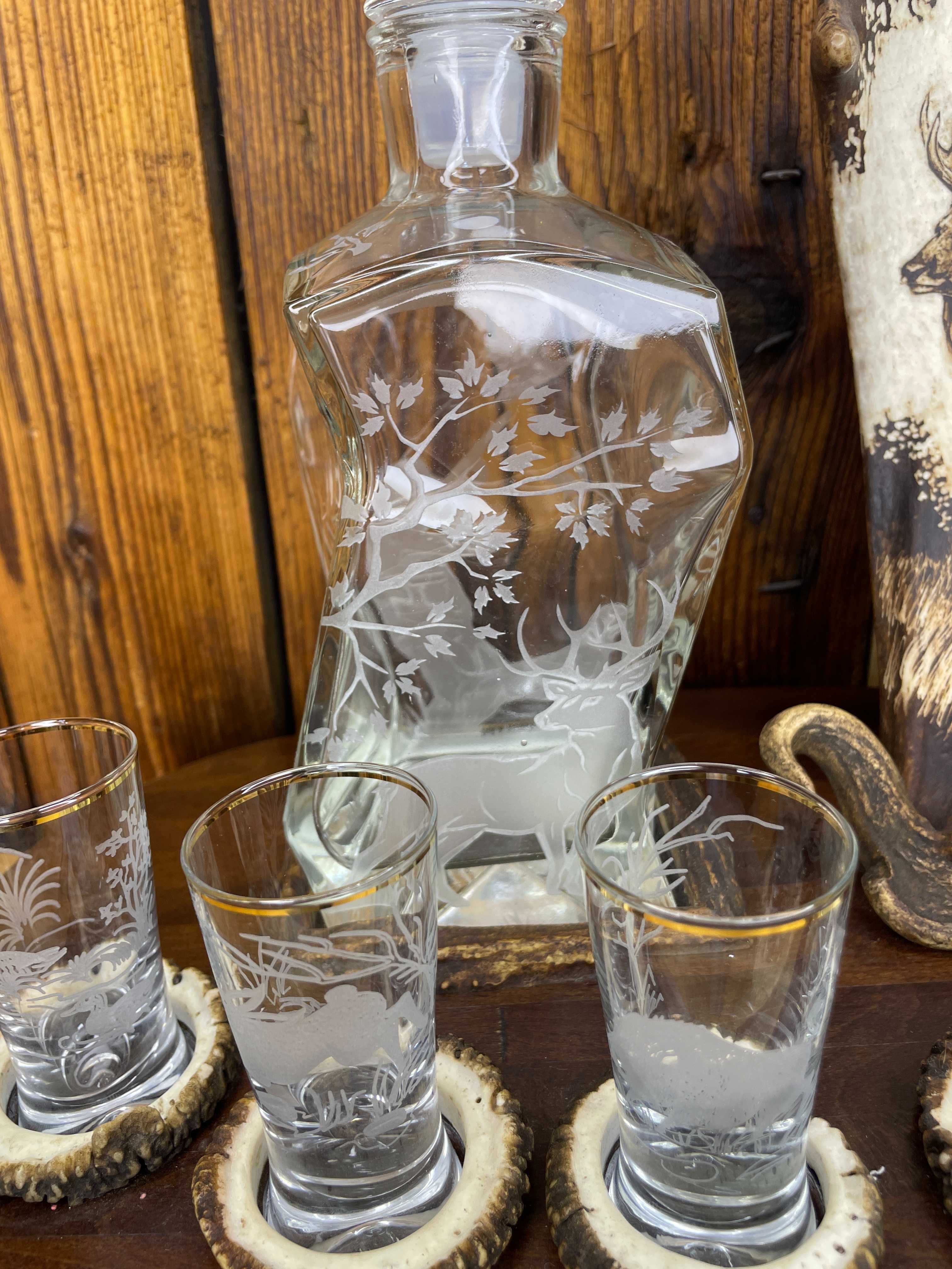 Zestaw karafka + kieliszki jeleń łoś poroże hand made prezent P152