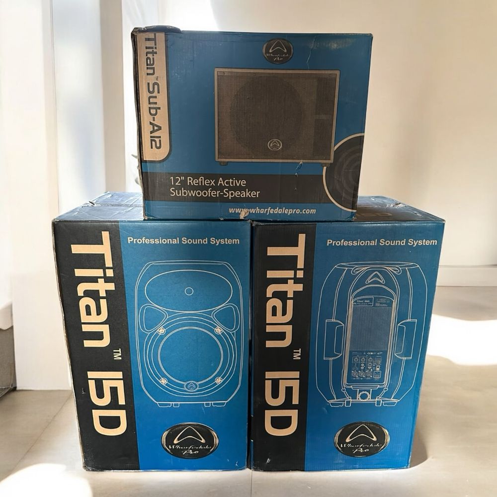 Nagłośnienie Wharfedale Pro 2x Titan 15D + Subwoofer Sub-A12 + Statywy