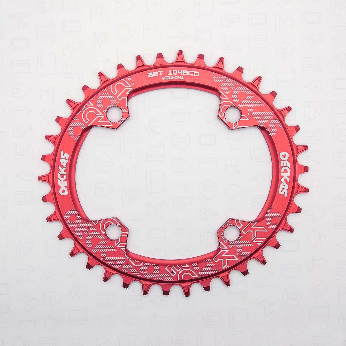 DECKAS 104BCD zębatka narrow wide, 32T 34T 36T 38T czerwona, owalna