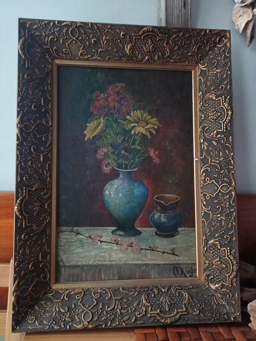 Obraz olejny, kwiaty, martwa natura