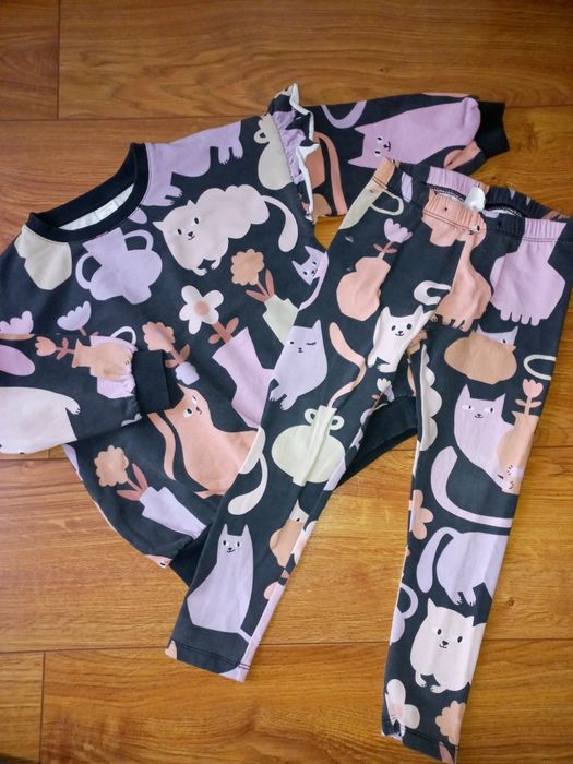Lindex komplet set bluza + legginsy 110 kotki koty