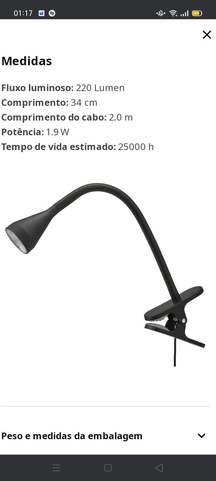 Projetor Navlinge c/mola LED, IKEA. NOVO