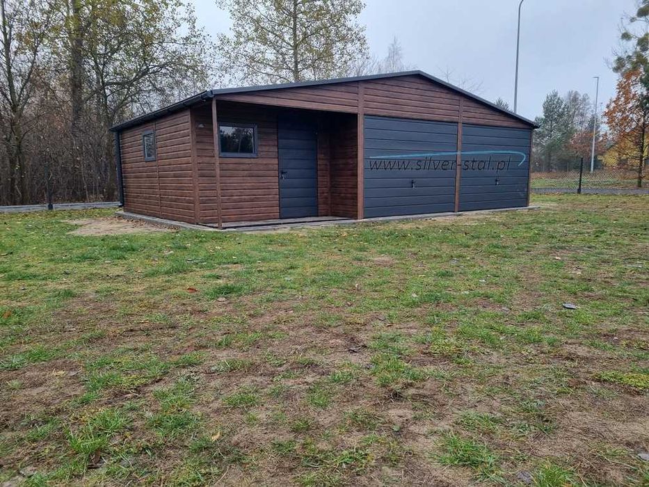Garaż blaszany drewnopodobny z wnęką 9x6 9x7 9x5