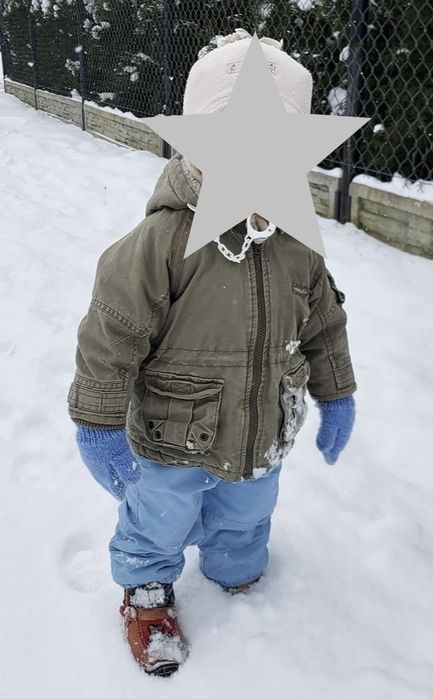 Kurtka zimowa parka na kożuszku H&M 68-74cm 6-9msc khaki #1737