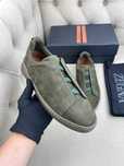 Мужские зеленые кроссовки Zegna кожаные кеды Зенья ob401