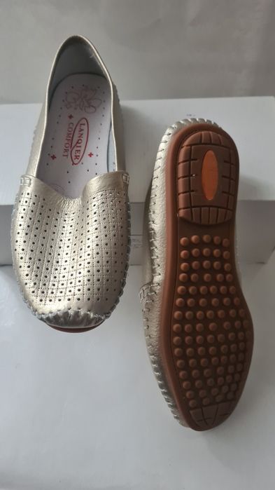 Półbuty skórzane złote LANQIER 39 Komfort Soft