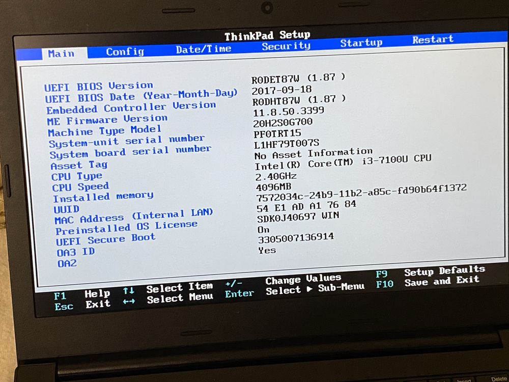 Lenovo ThinkPad e470 i3-7100u/ddr4-4Gb