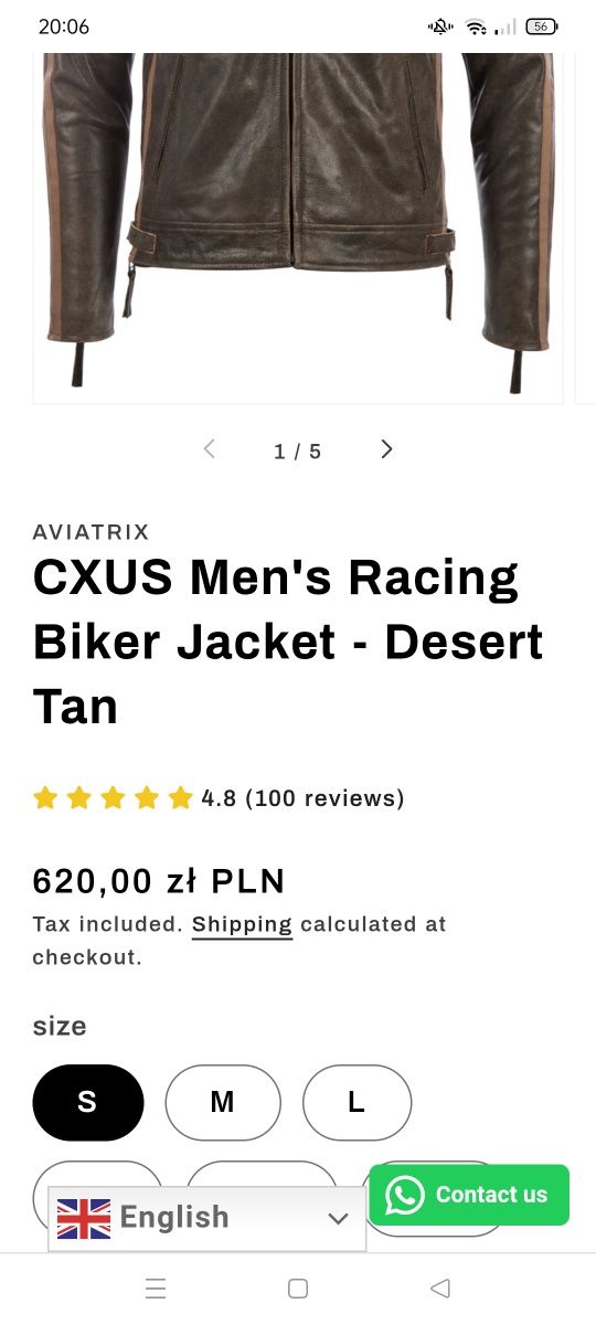Męska skórzana kurtka biker, L/XL, Aviatrix
