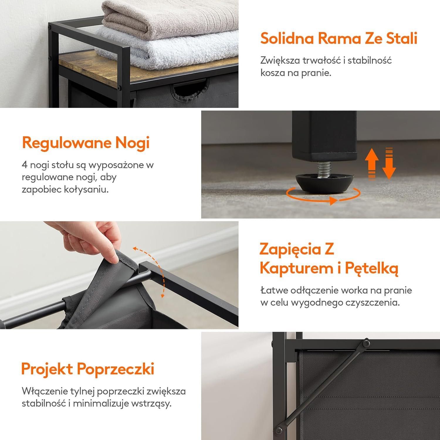 Kosz na pranie 4-sekcyjny, 168L kosza na pranie z dużą górną półką