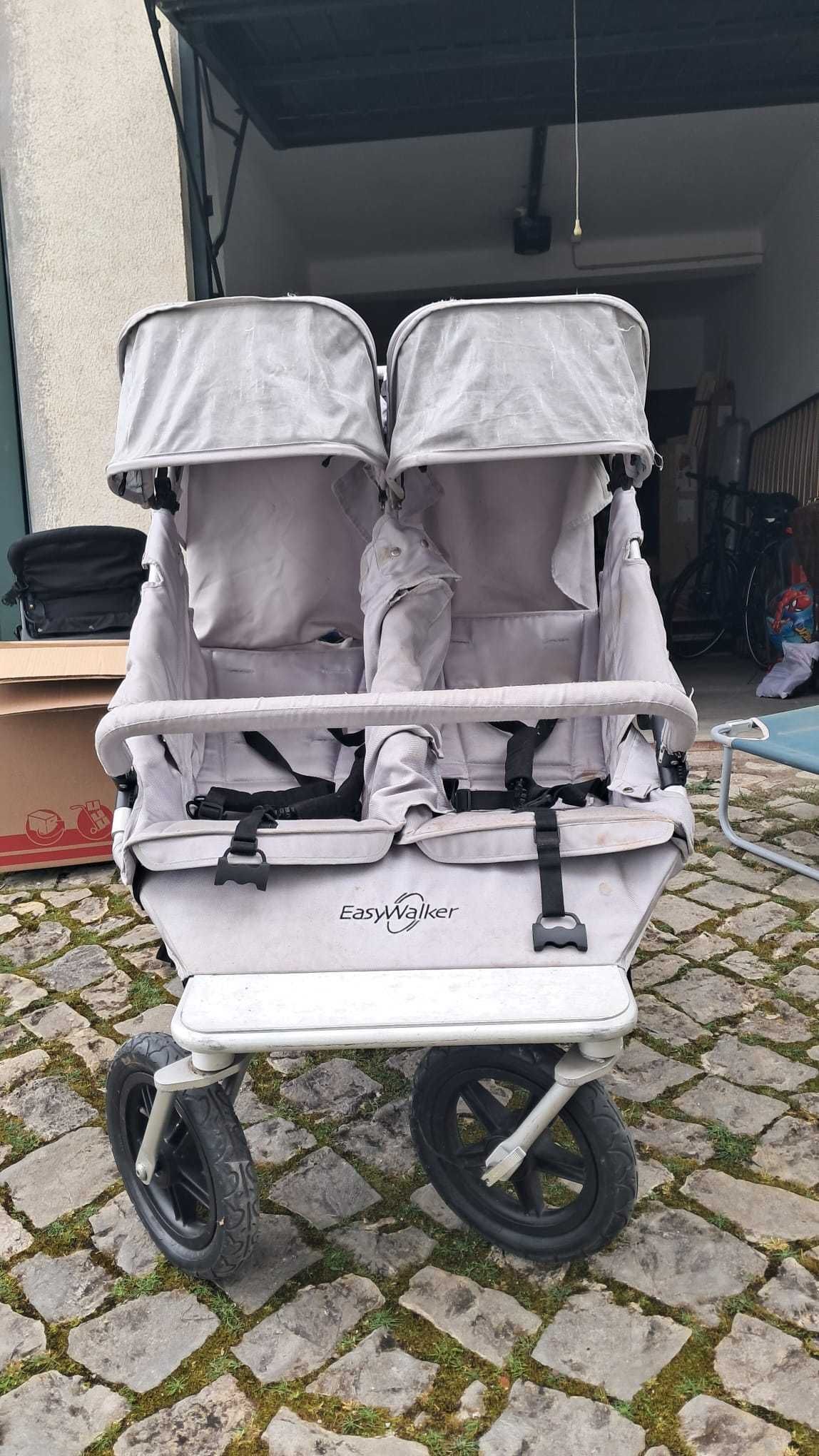 Carrinho de bebé duplo, gémeos, dobrável com capa de chuva, caminhadas