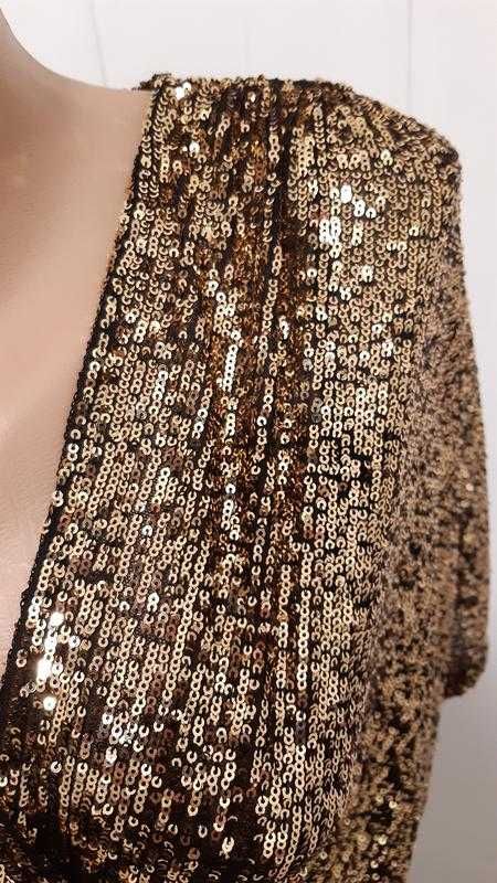Блискуча сукня-кімоно з золотими паєтками та запахом спереду f&f