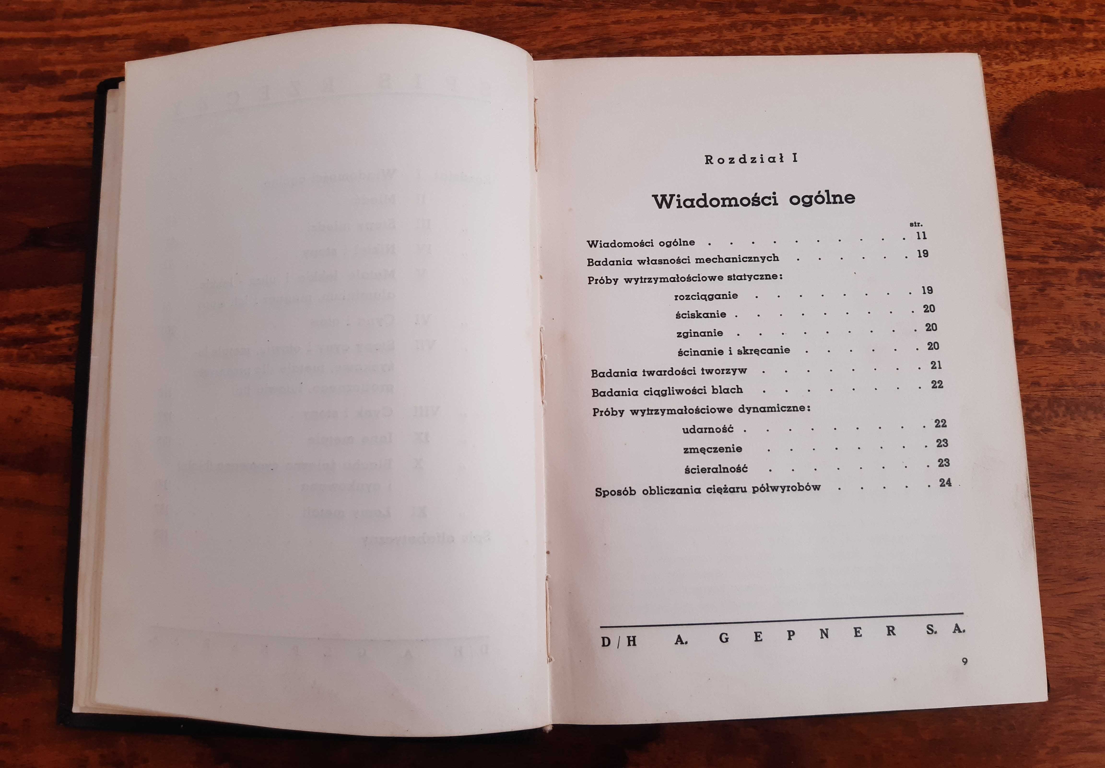 Książka z 1938 r. Metale półszlachetne i stopy. Dom Handlowy A. Gepner