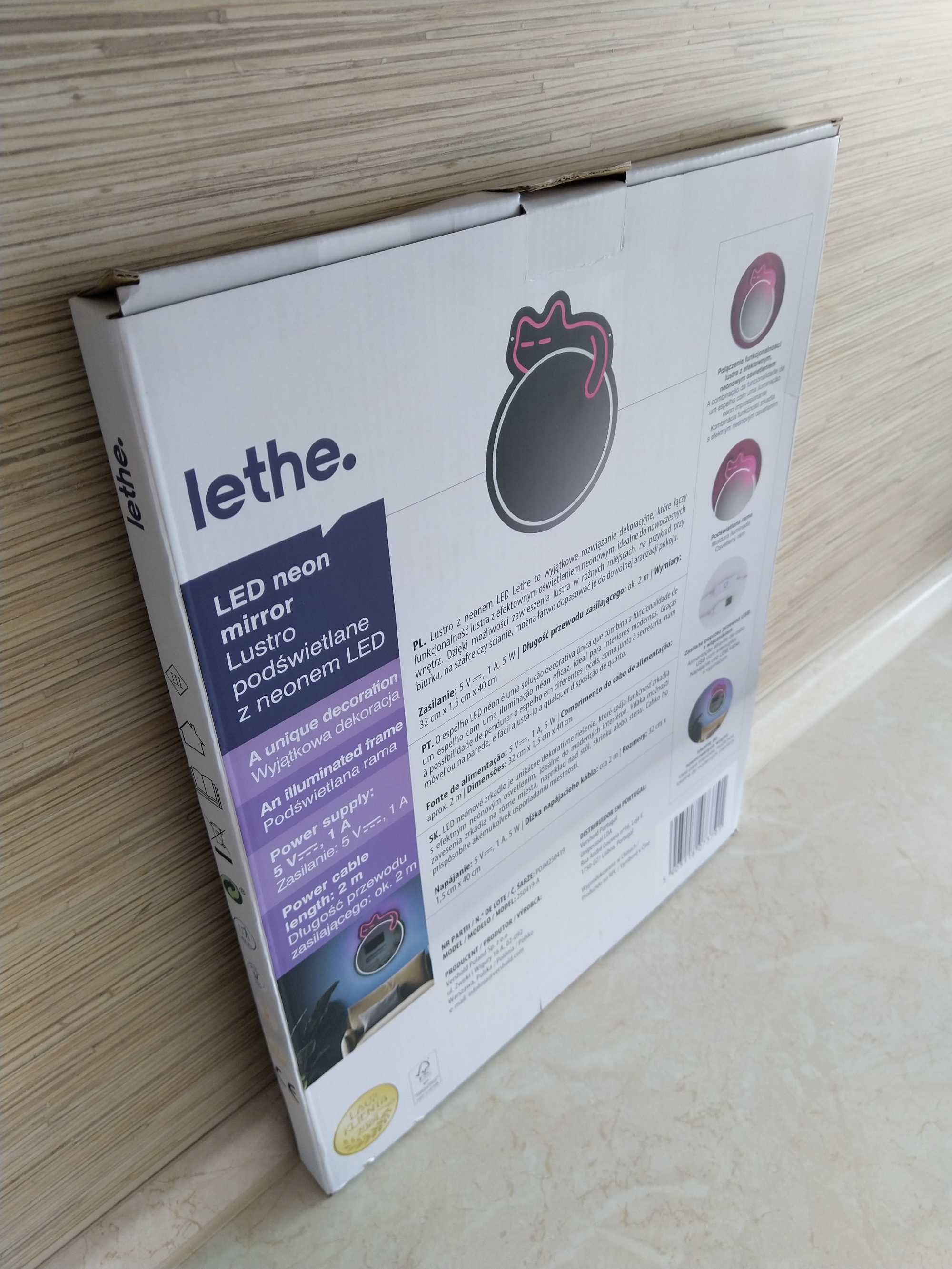NOWE Lustro Podświetlane z Neonem LED Kot Kotek z Podświetleniem LETHE