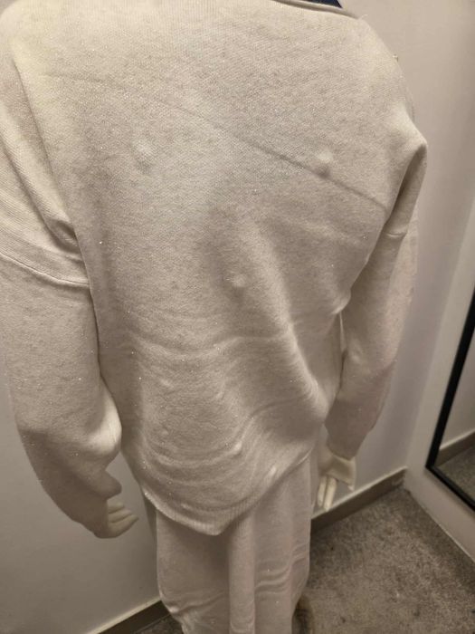 Damski Komplet Swetrowy Sukienka + Sweter Biały   S M