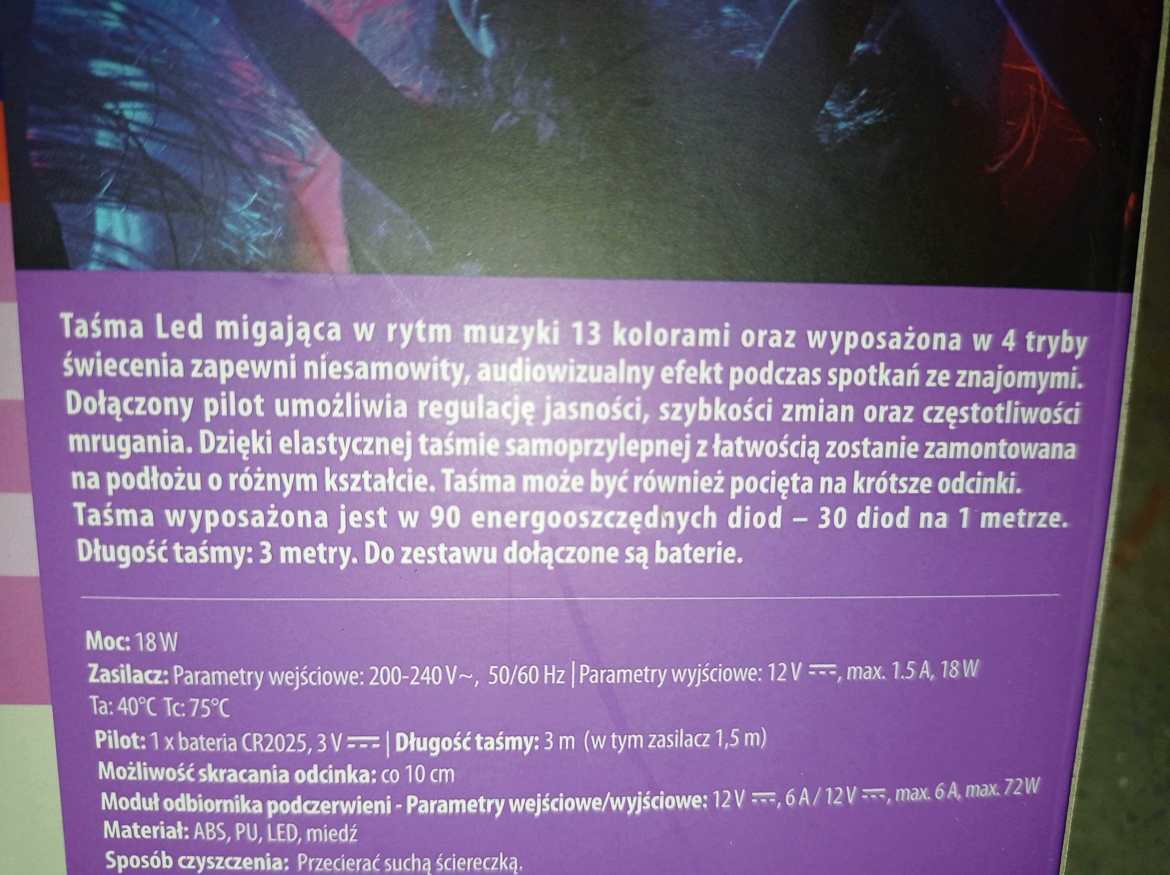 Pasek TAŚMA LED RGB 3metrowy - Świeci w Rytm Muzyki + Pilot STROBOSKOP