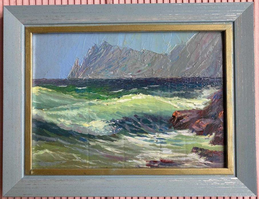 Картина "Море  и скалы", масло, 20х26 см
