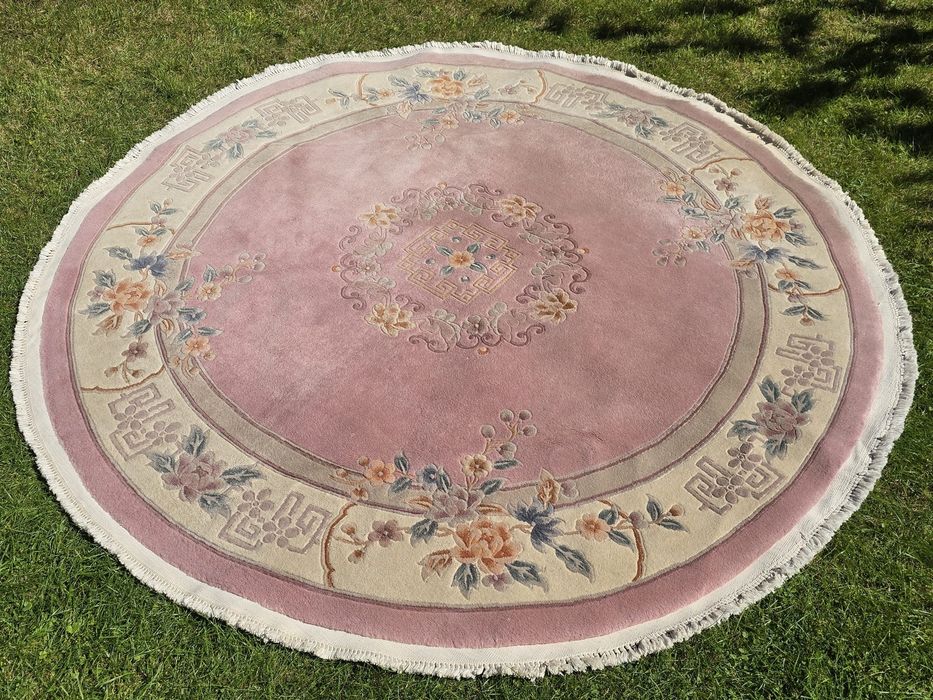 Okrągły Chiński dywan - Rękodzieło z czystej wełny - Śliczny śr 230 cm