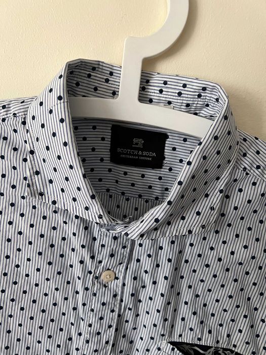 Scotch&Soda elegancka oryginalna koszula męska prążki groszki L