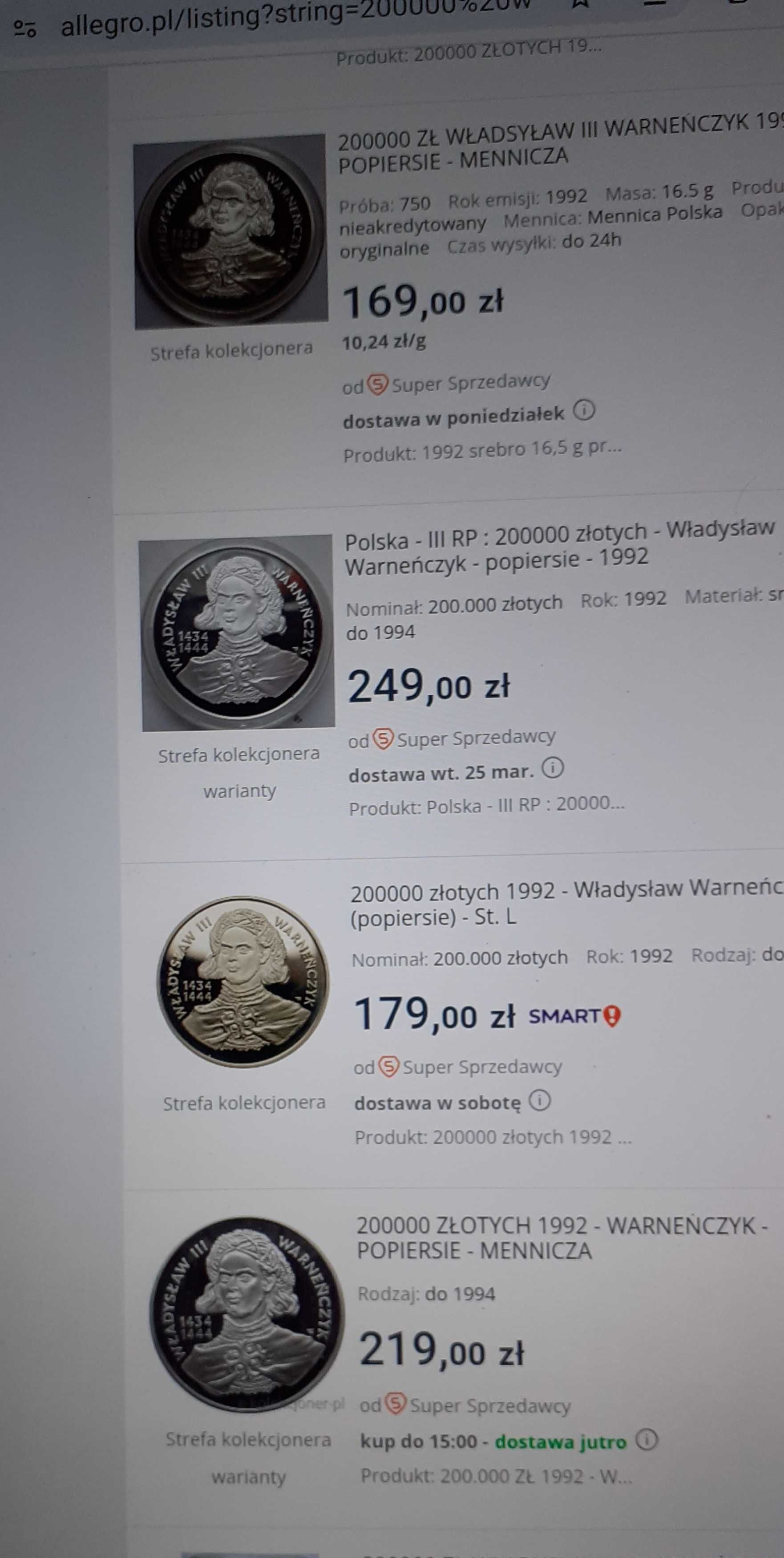 Super  Cena ! 200000 złotych  Władysław III Warneńczyk srebro