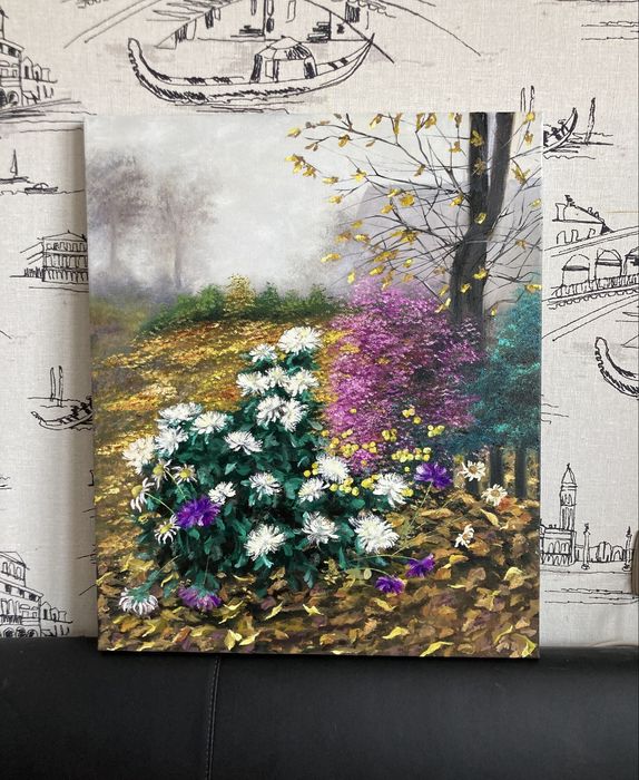 Картина олією «Осінь. Хризантеми» 50х60 см