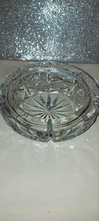PRL kryształowa popielniczka 750g piękny szlif gruby Średnica ok.13 cm