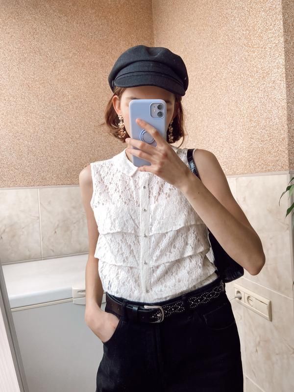 Гипюровая рубашка zara с вышивкой на короткий рукав белая блуза со сбо