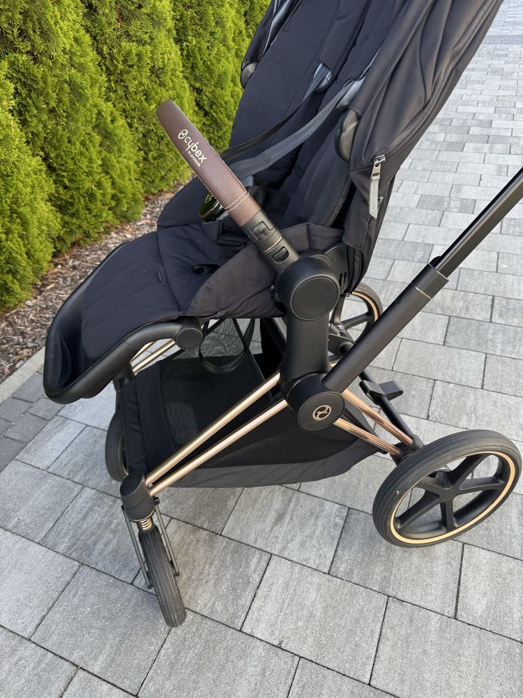 Cybex Priam 4.0 rosegold nowa tapicerka deep black i nowy kosz