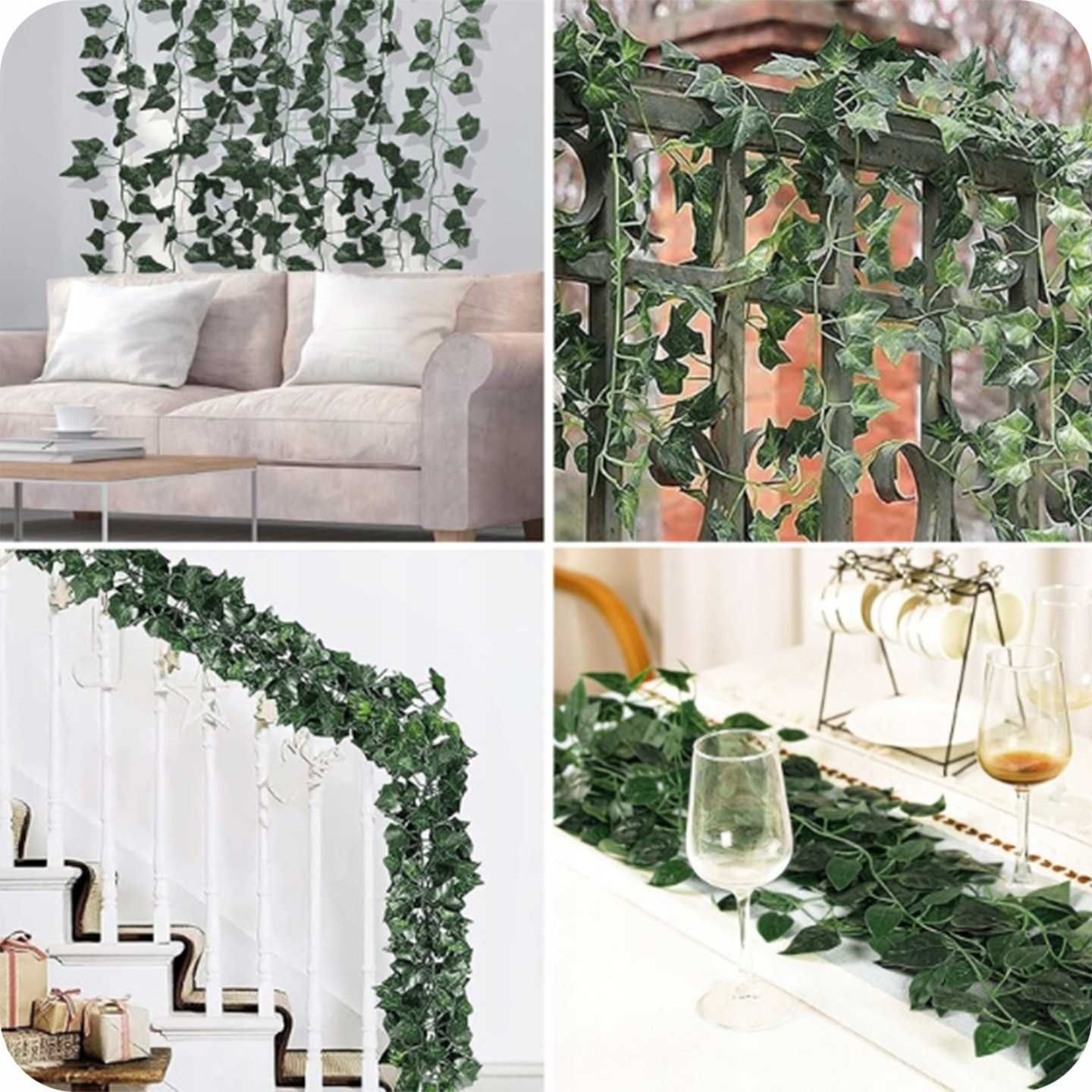 sztuczny bluszcz na ścianę balkon girlanda sztuczne liście x12 szt 27m