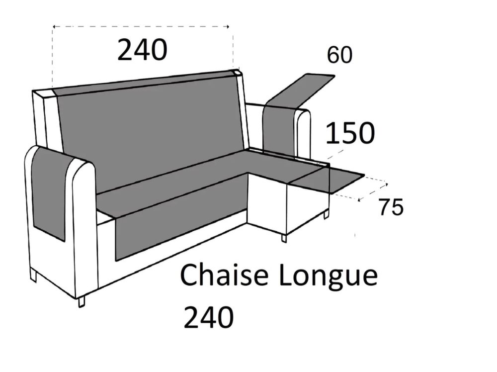Narzuta na sofę w kształcie litery L - prawy - Rozmiar - 240 cm.