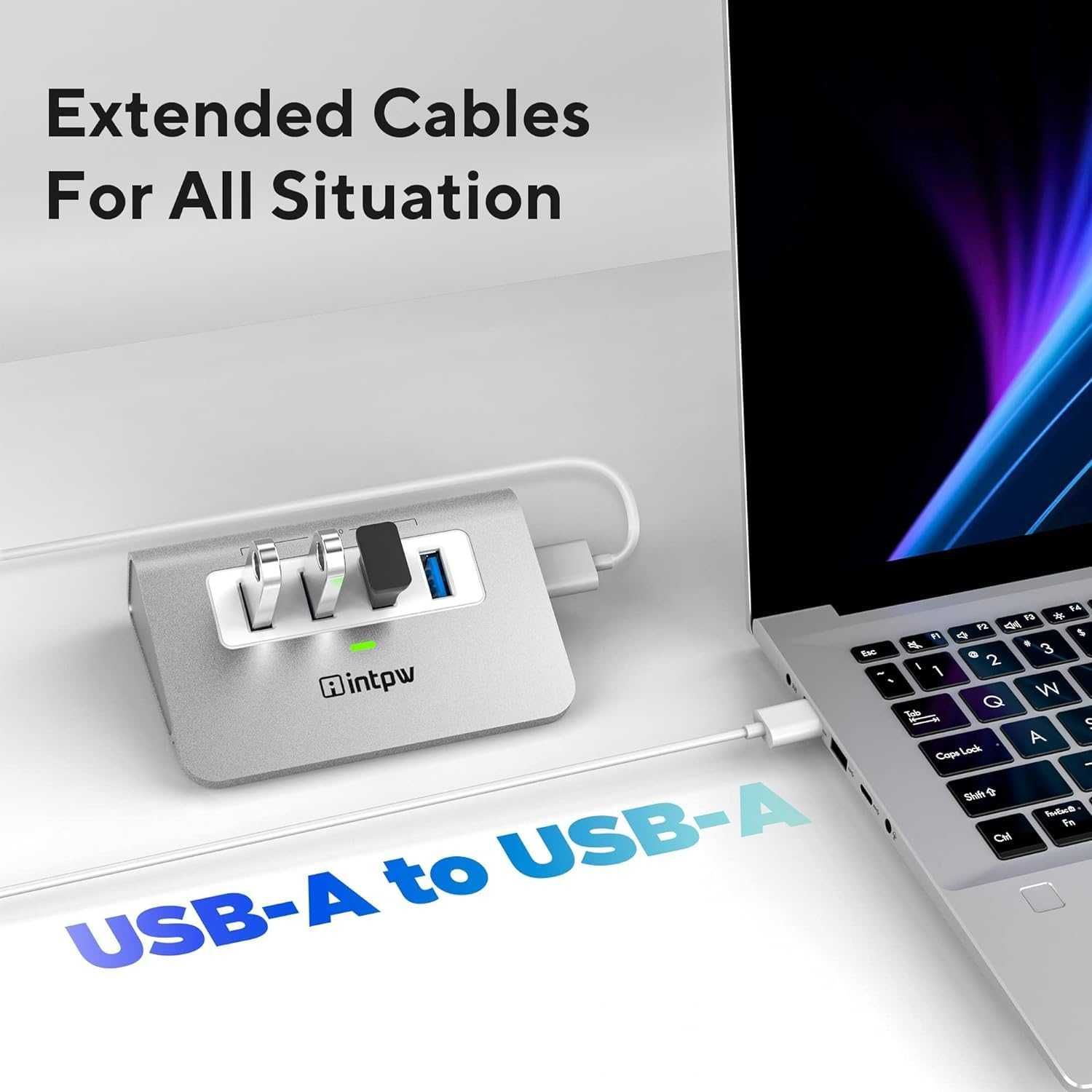 INTPW aluminiowy Hub 4x USB 3.0 do laptopa PC Macbook DELL HP kabel 1m