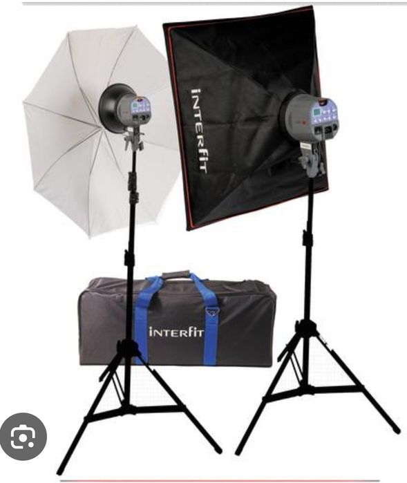 Estúdio Interfit EXD200 – 2 Softboxes + Guarda-Chuva + Tripés