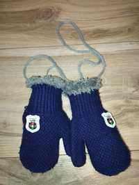 2 x Zimowe rękawiczki na sznurku dla niemowlaka grube