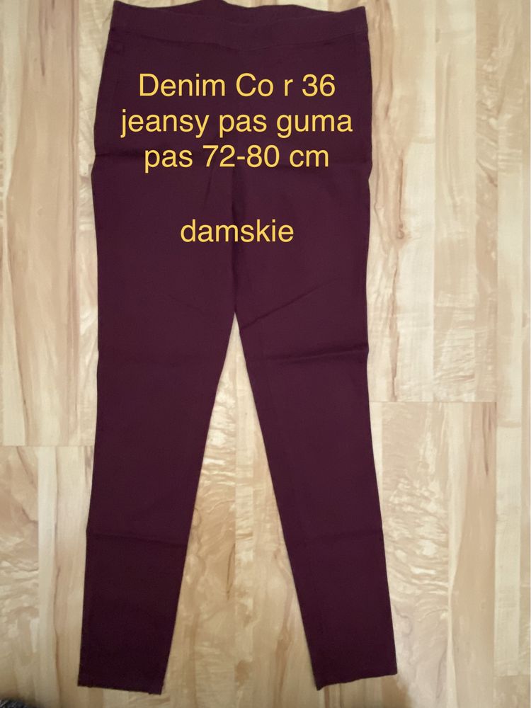 Denim Co rozm 36 / S damskie bordowe spodnie jeansy dżinsy pas guma br