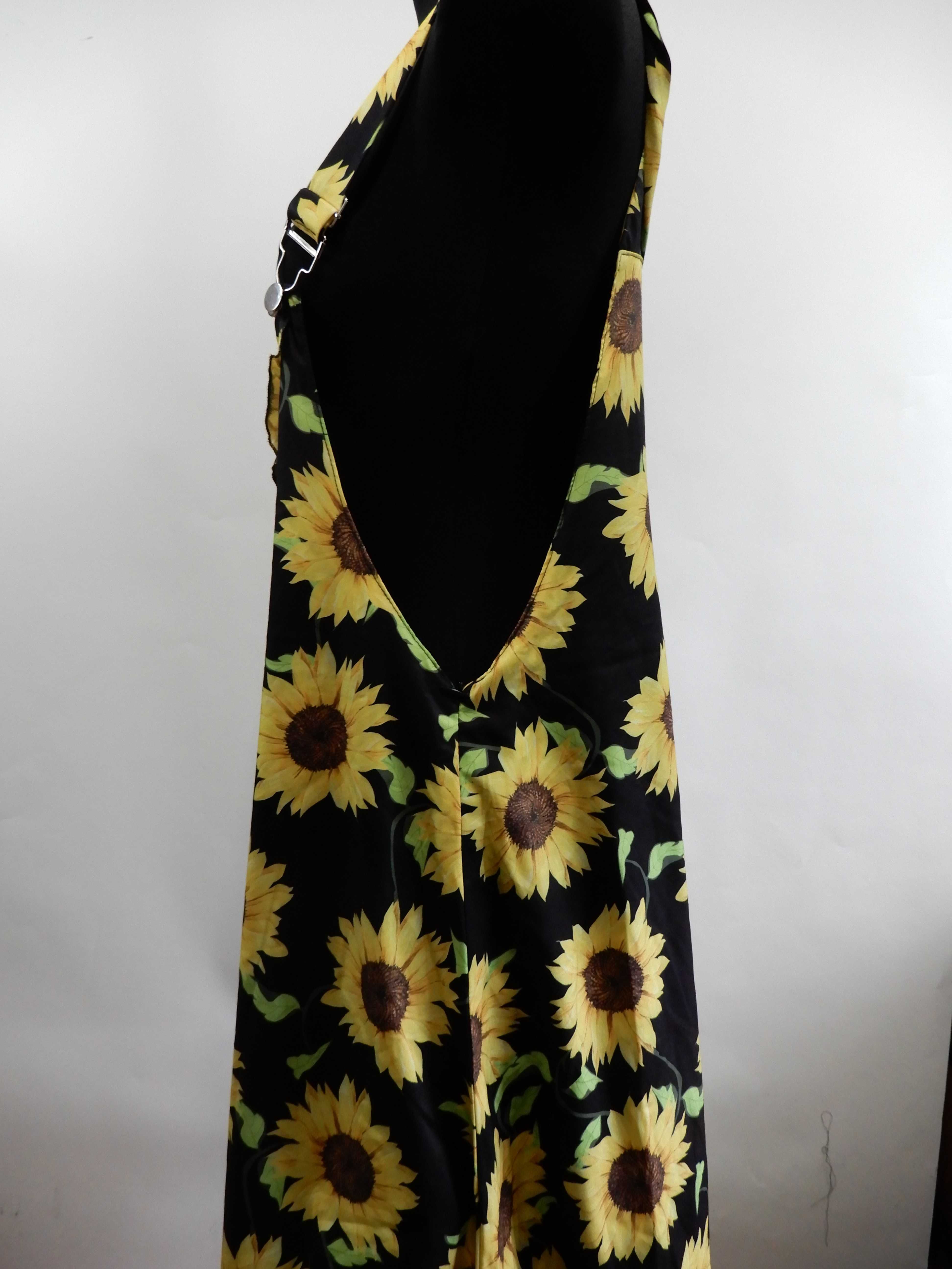 Sukienka midi wiosna lato czarna żółte słoneczniki Shein 42 XL
