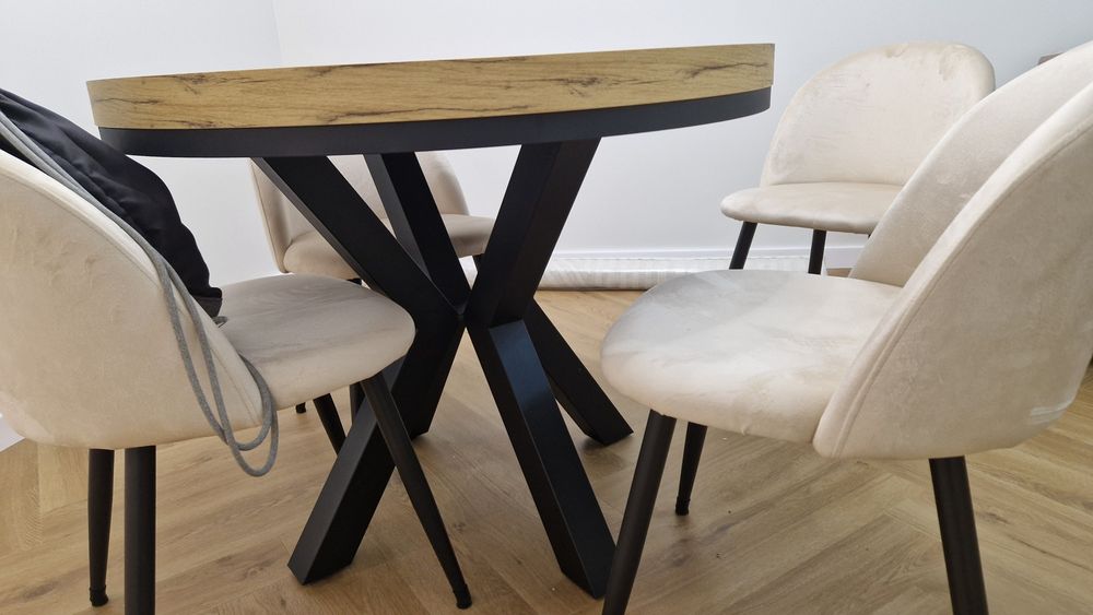 Stół drewniany okrągły, dąb craft złoty