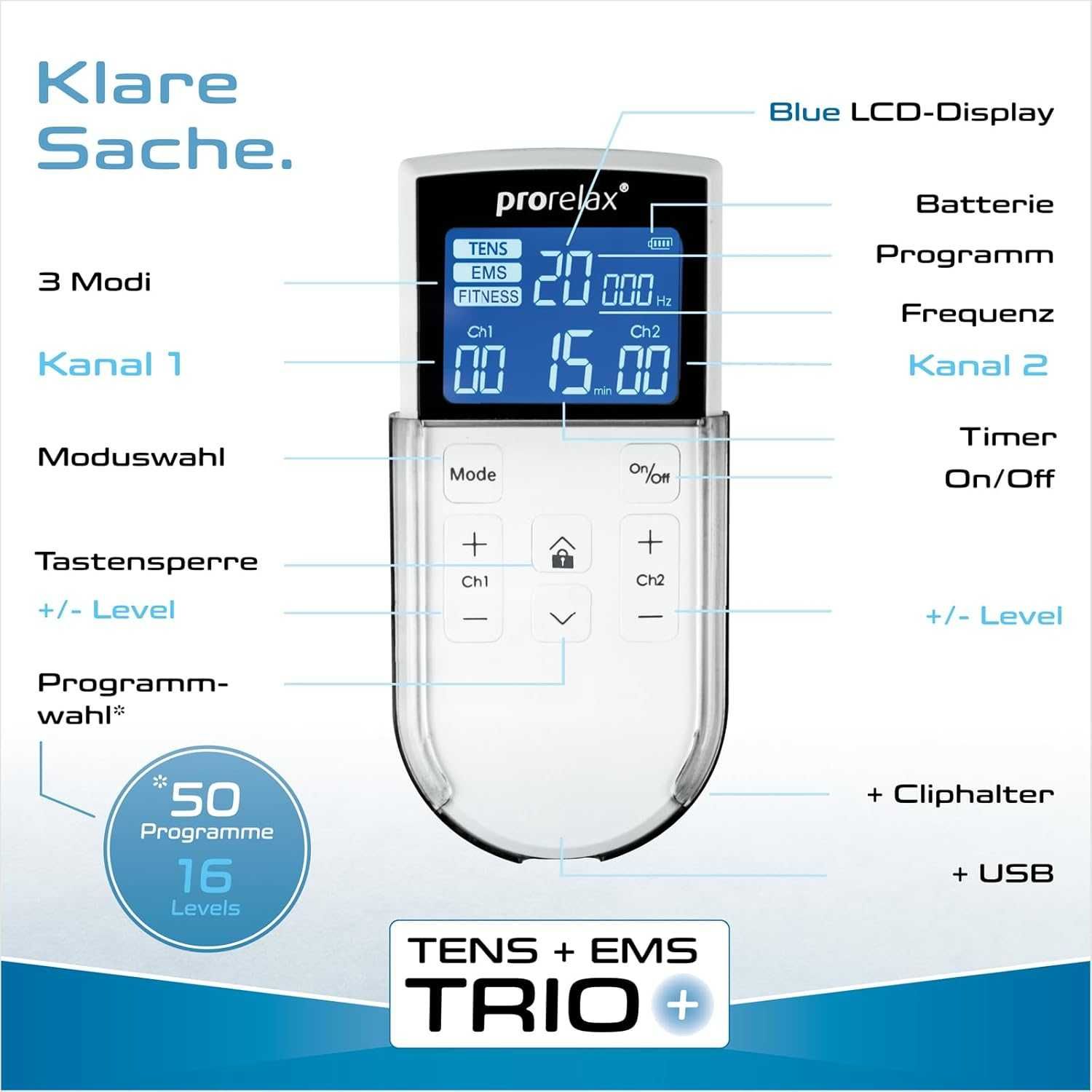 Prorelax Tens/Ems Trio+, Zasilane Bateryjnie,Łagodzenie Bólu