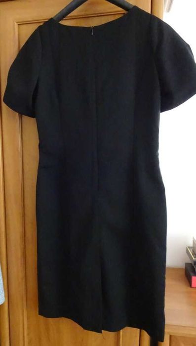 Sukienka Czarna Krótki Rękaw Elegancka Proste Cięcia, Zamek, Podszewka