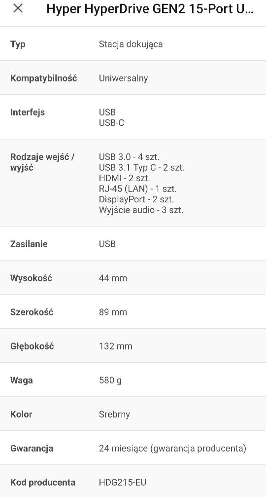 Stacja dokująca Hyper HyperDrive GEN2 15-Port USB-C Docking Station