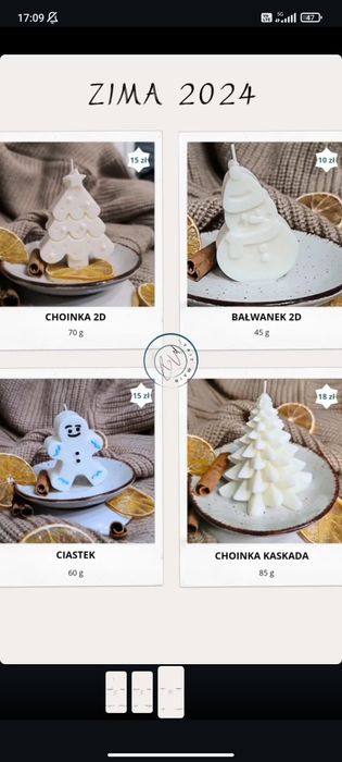 Świece sojowe - zimowe wzory: choinki, bałwanki, mikołaje i inne