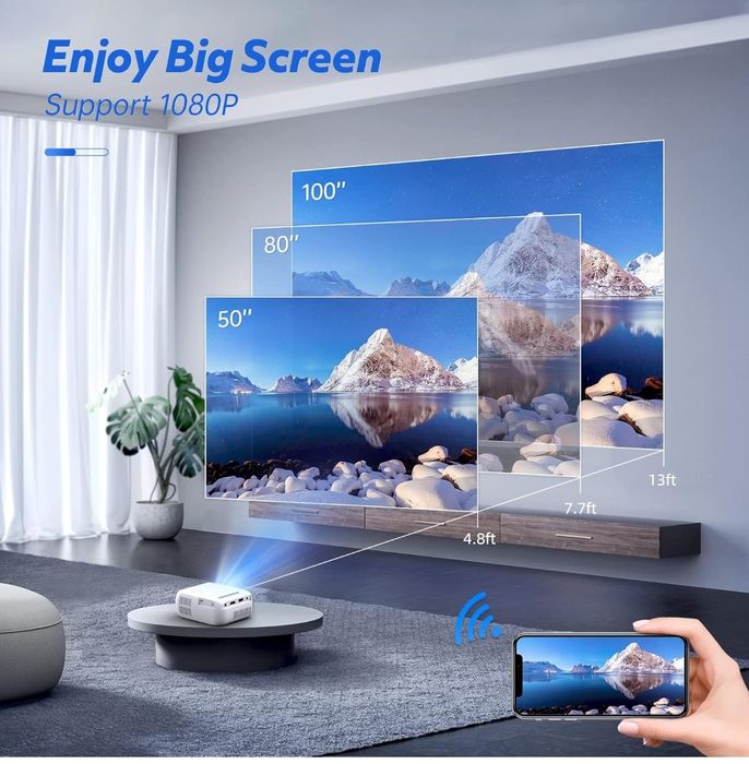 Pankaji Projektor WiFi, mini rzutnik Full HD 1080p