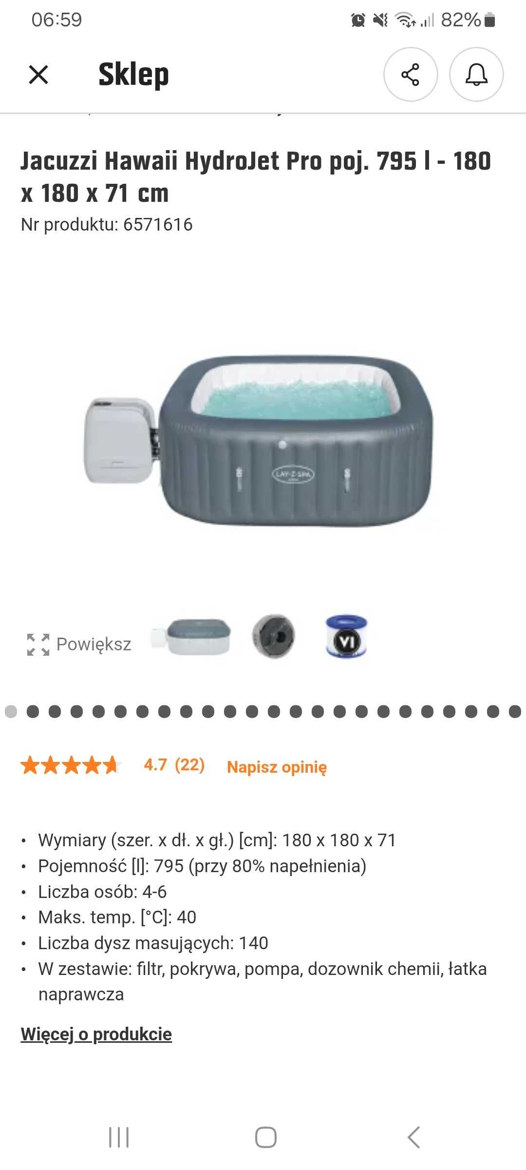 Basen Jacuzzi Hwaii Hydro Jet Pro. Poj 795l 180x180x71cm 4-6 os.
