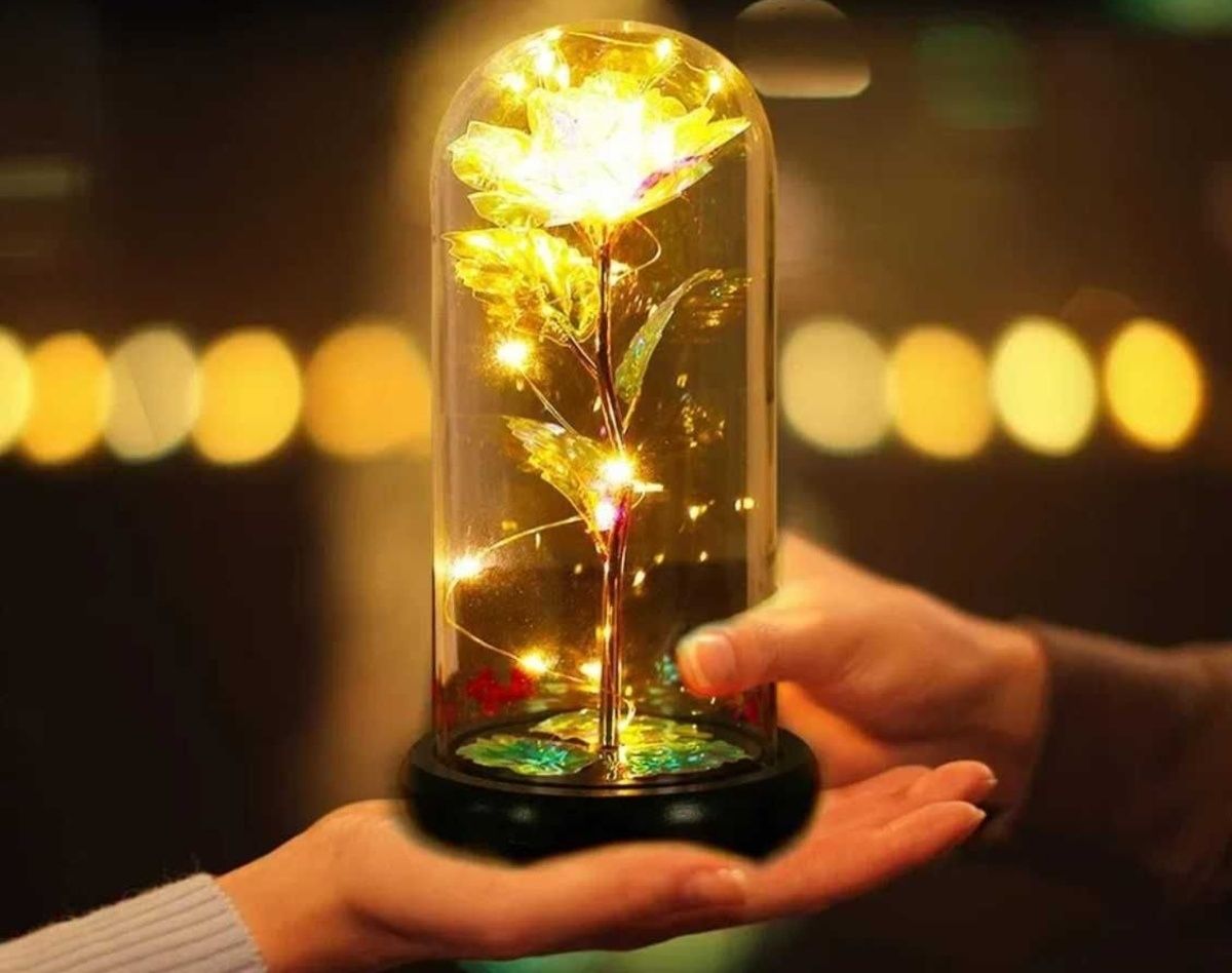 Wieczna róża w szkle, podświetlenie LED, 21cm, idealny prezent na