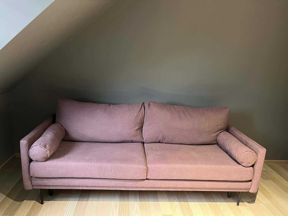 Sofa 3-osobowa fioletowa z funkcją spania jak nowa
